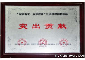 “抗震救灾 众志成城”社会组织捐赠活动突出贡献
