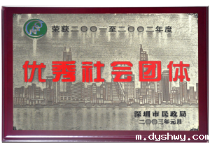 深圳市民政局颁发的“优秀社会团体”