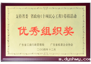 工商局省私营企业协会颁发的“十项民心工程募捐优秀组织奖”